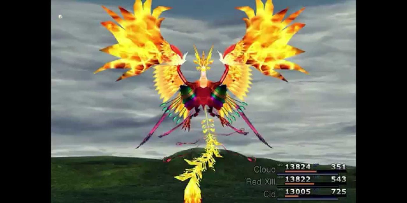 Final Fantasy 7 Phoenix flying above a battle.