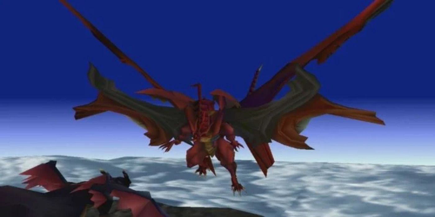 Neo Bahamut Final Fantasy 7, flying above the clouds.