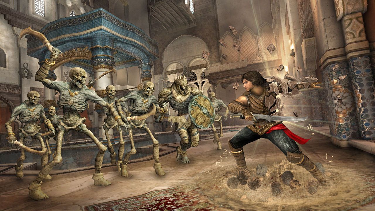 prince fighting a bunch of skeletons
