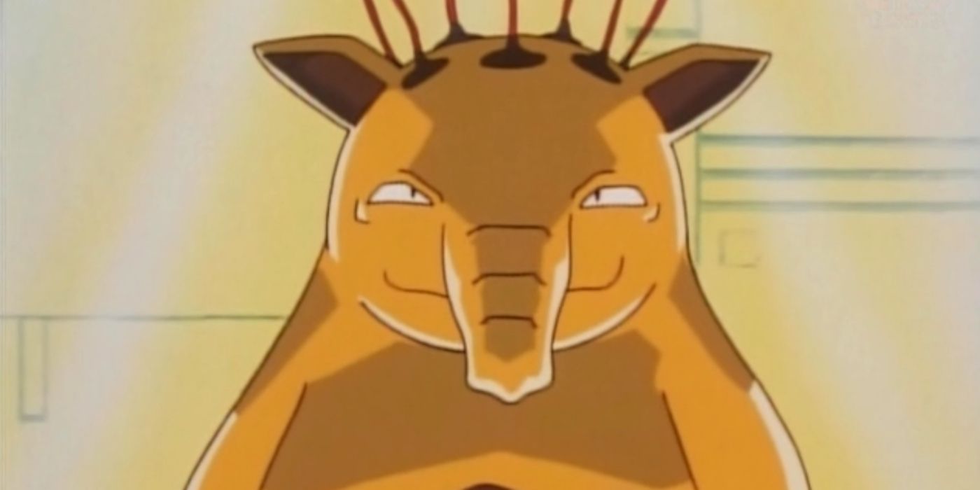 Drowzee wearing scientific equipment on its head in the Pokemon Anime.