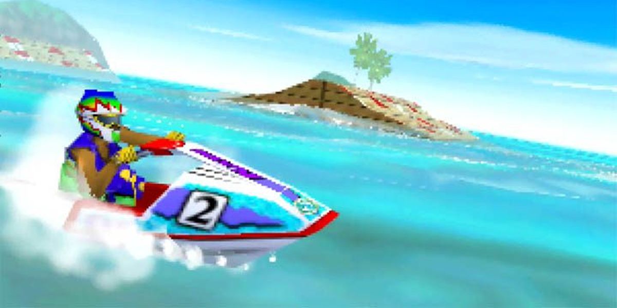 Wave Race: Cutting through the waves on a jet ski. 