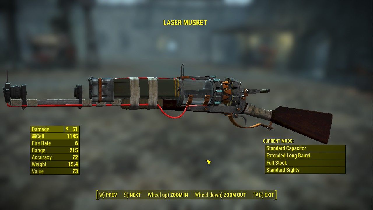 a laser musket viewed in the ingame customisation menu