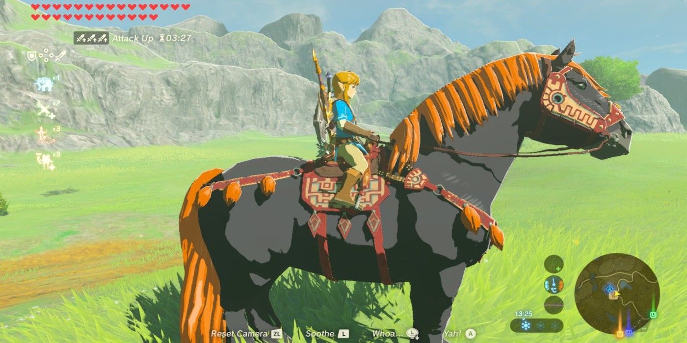 Side view of Zelda's Breath of the Wild Link on Ganon's horse