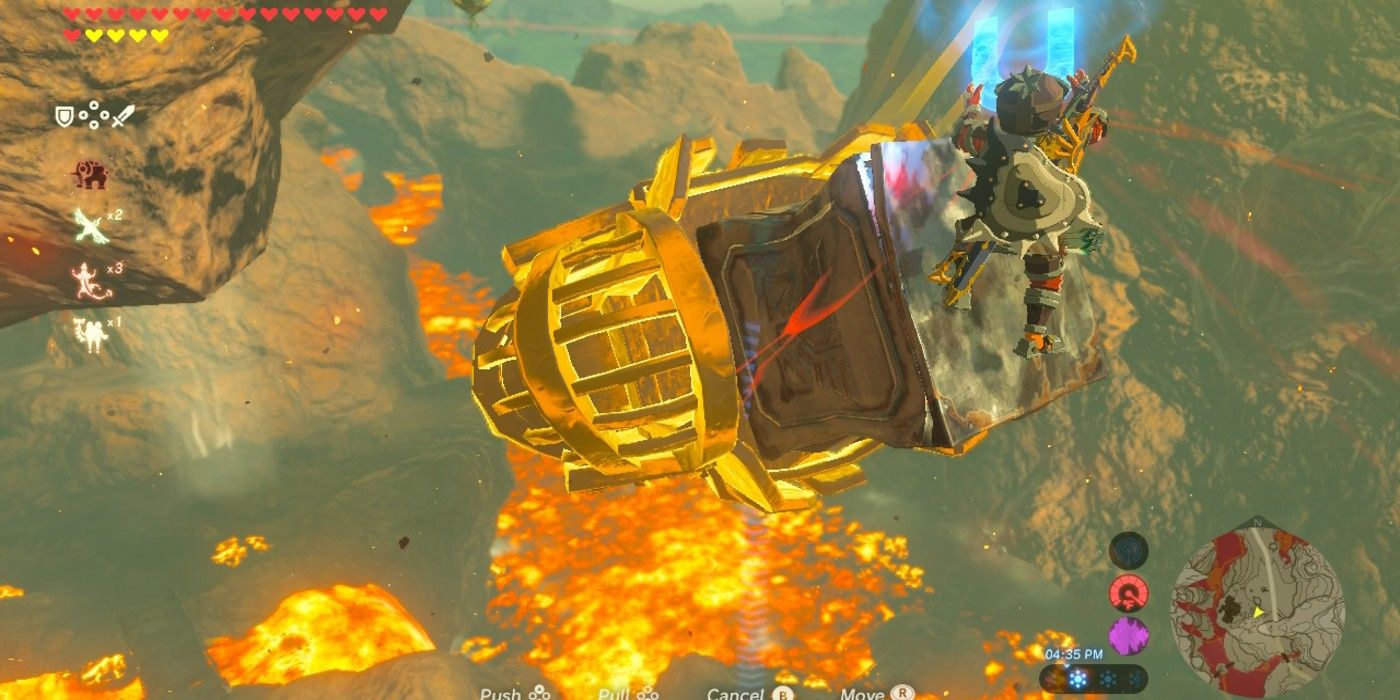 Zelda Breath of the Wild Link Magnet travel hack floating in air with metal crate using Magnesis