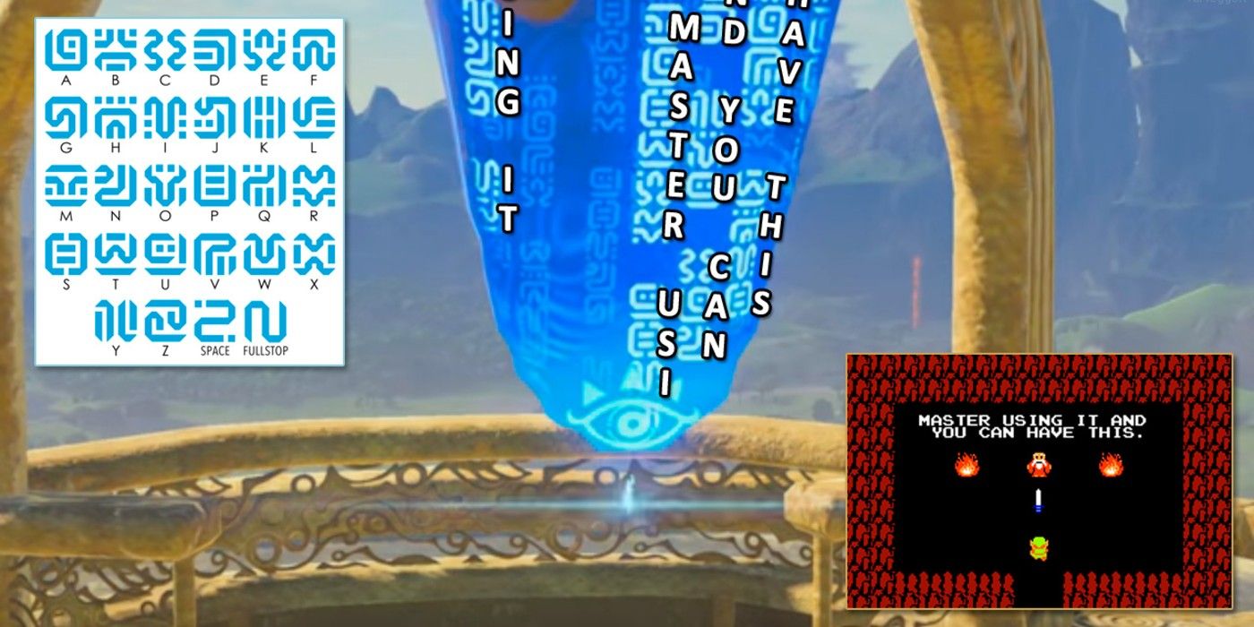 A image of a codex with a crystal and strange symbols. Also, a miniature of the original Zelda game on the down right corner.