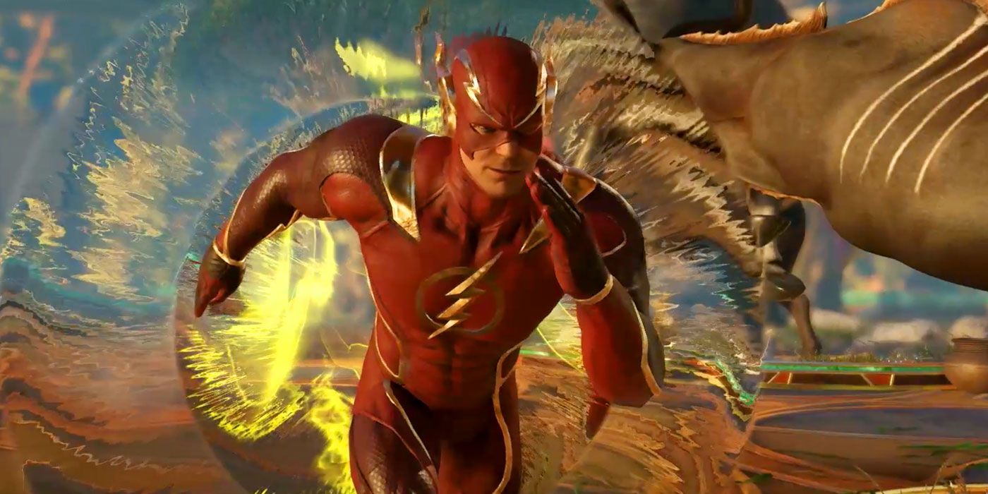 The Flash running at high speeds in Injustice 2