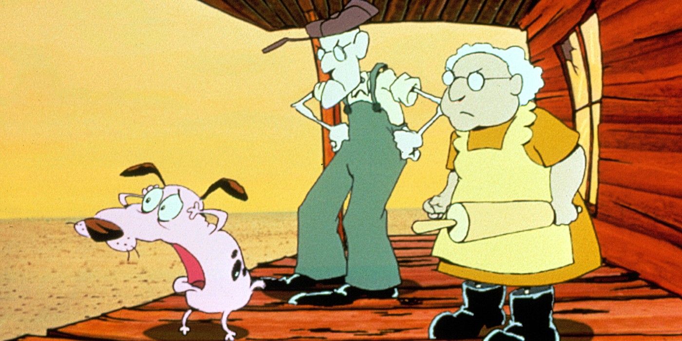 Courage the Cowardly Dog cartoon jaw dropped with owners