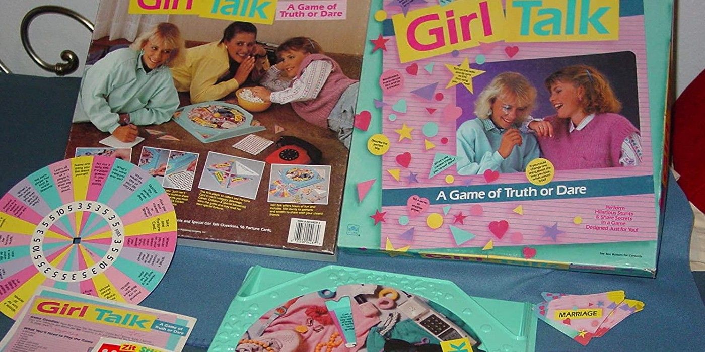 Girl Talk board game box with cards and wheel