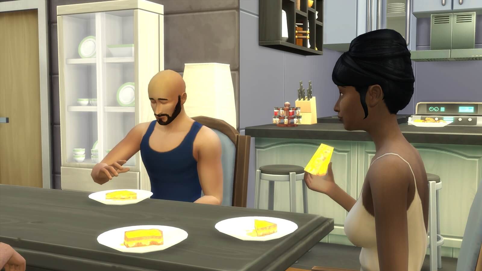 Sims Eating Grilled Cheese in The Sims 4