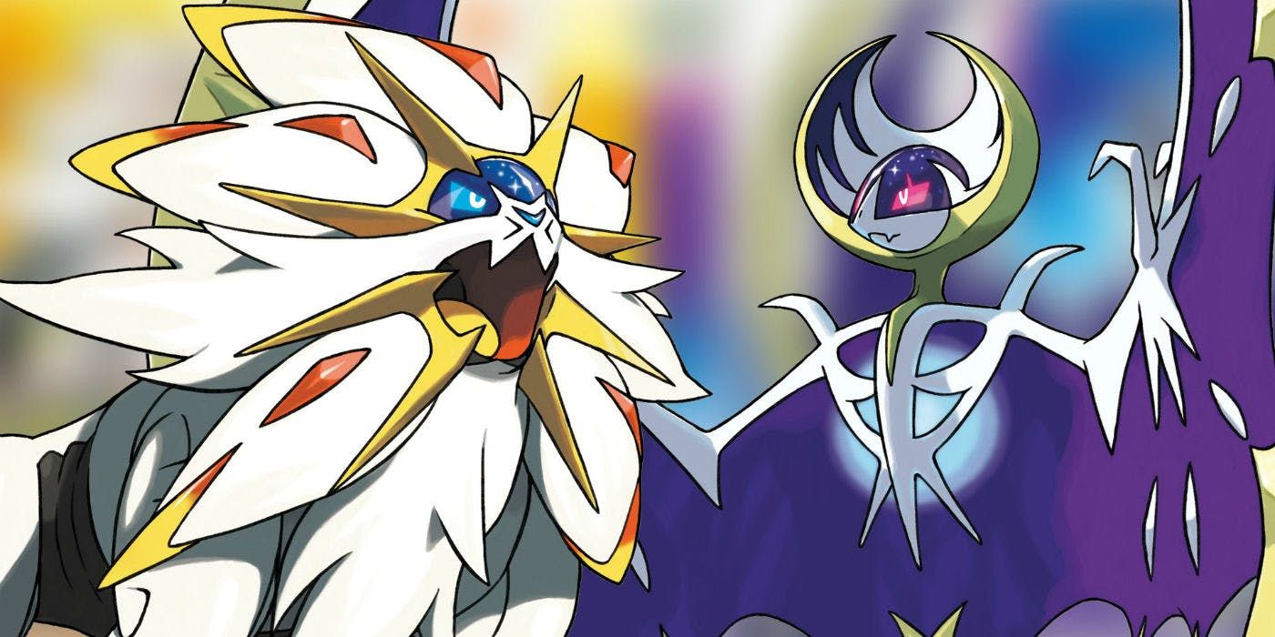 Pokemon Solgaleo and Lunala together on the left and right respectively