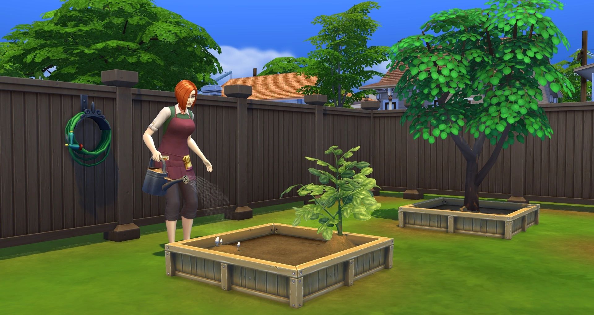 The Sims 4 Sim Tending to Garden
