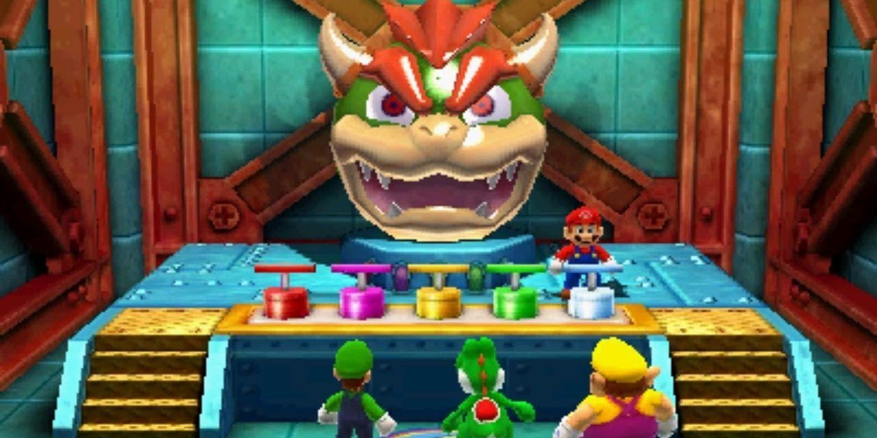 Blowing up Bowser in a classic original Mario Party minigame in Mario Party Top 100