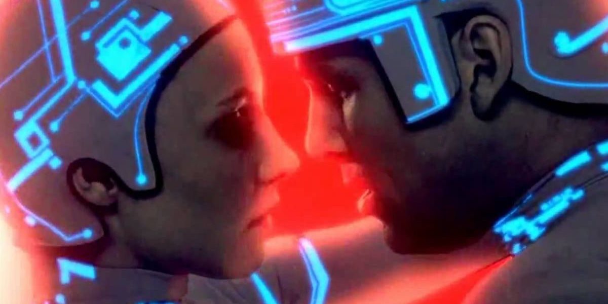 Tron Screenshot Of Two Characters Staring Deeply At One Another