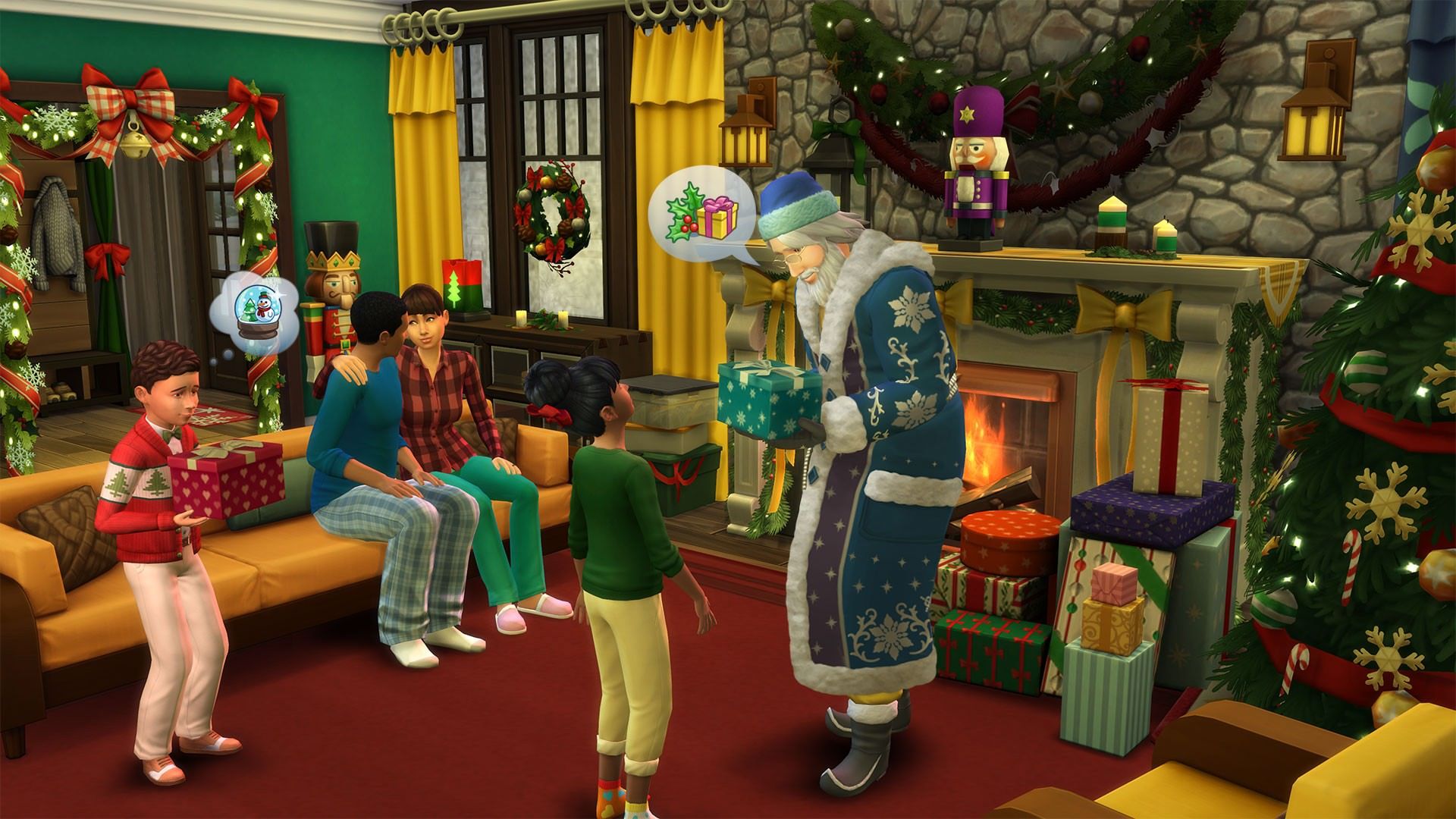 Father winter visiting a family at home.