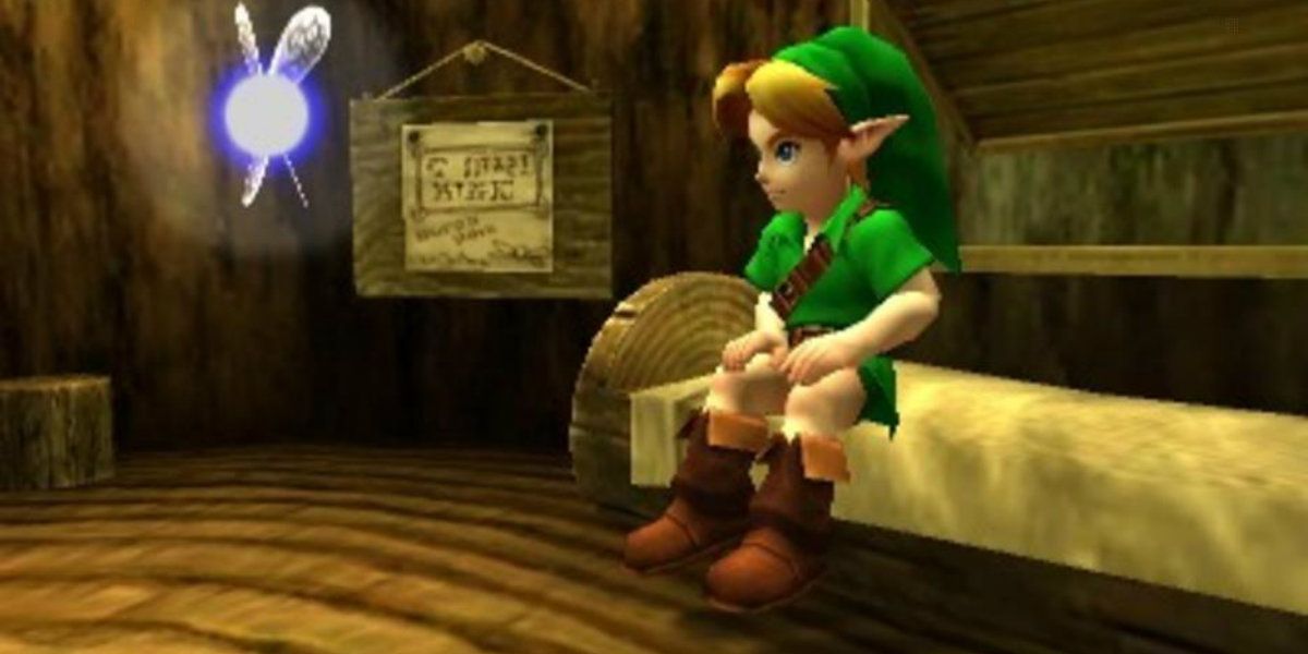 The Legend of Zelda: Ocarina of Time Link and Navi screenshotopening scene in the treehouse