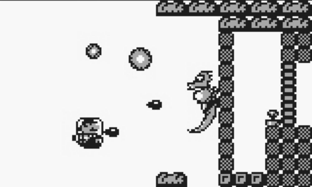 Mario shooting a seahorse in his submarine in Super Mario Land