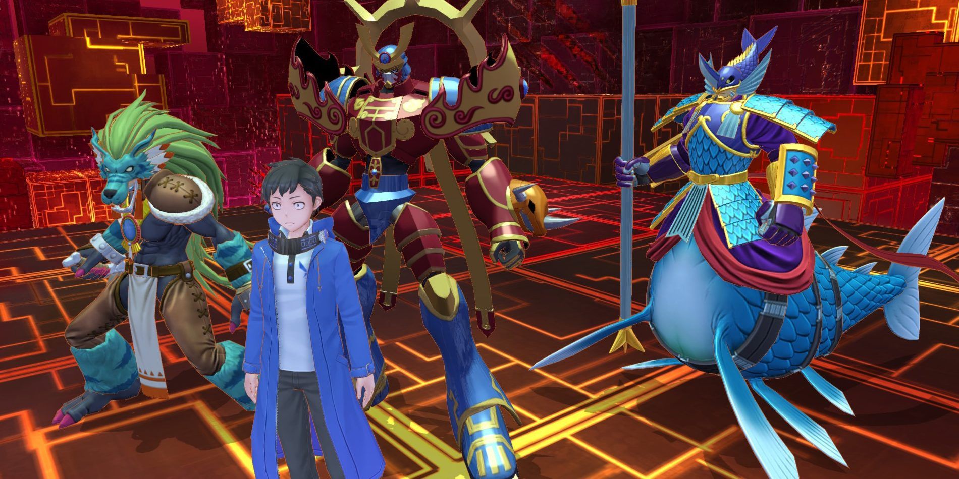 Standing beside more Digimon in Digimon Story Hackers Memory