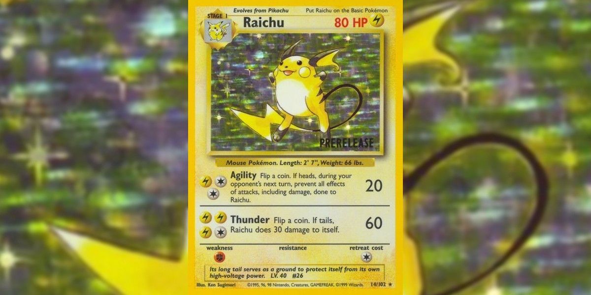 The prerelease Raichu card from the Pokemon TCG