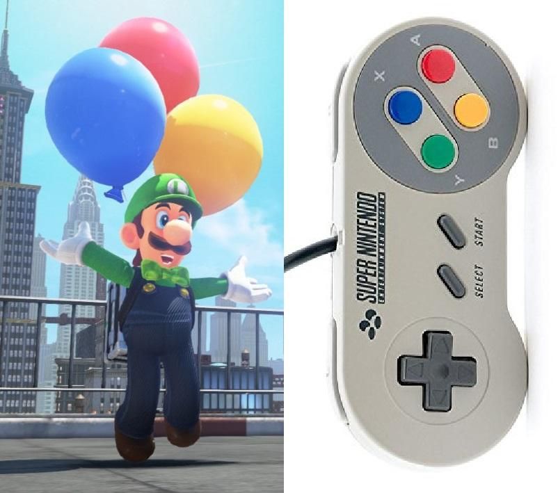 Gaming Detail In Super Mario Odysseys Balloon Hunt DLC Luigis Balloons Match The SNES Controllers Color Scheme