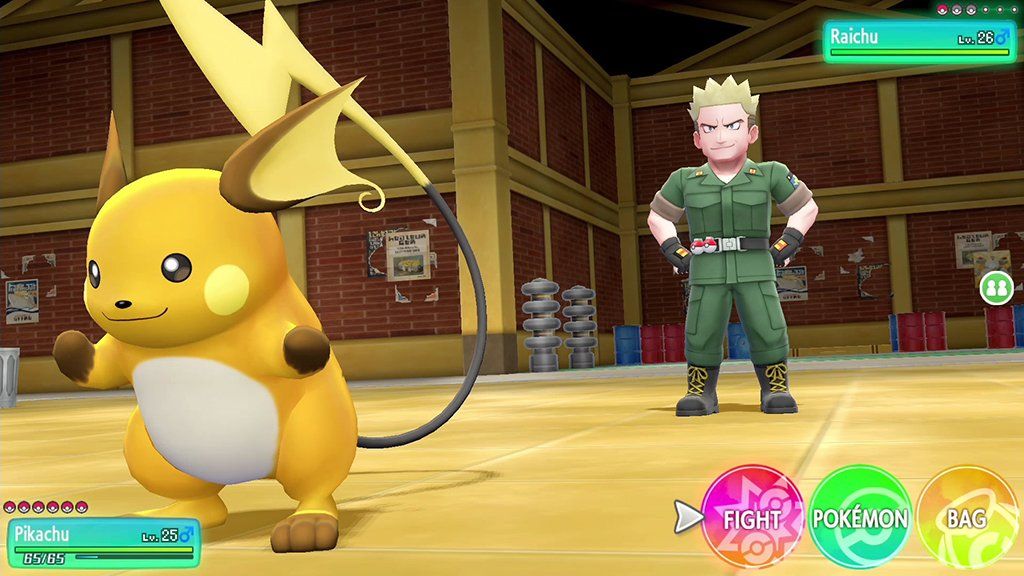 Raichu Lt Surge in Pokemon Let's Go during a gym battle