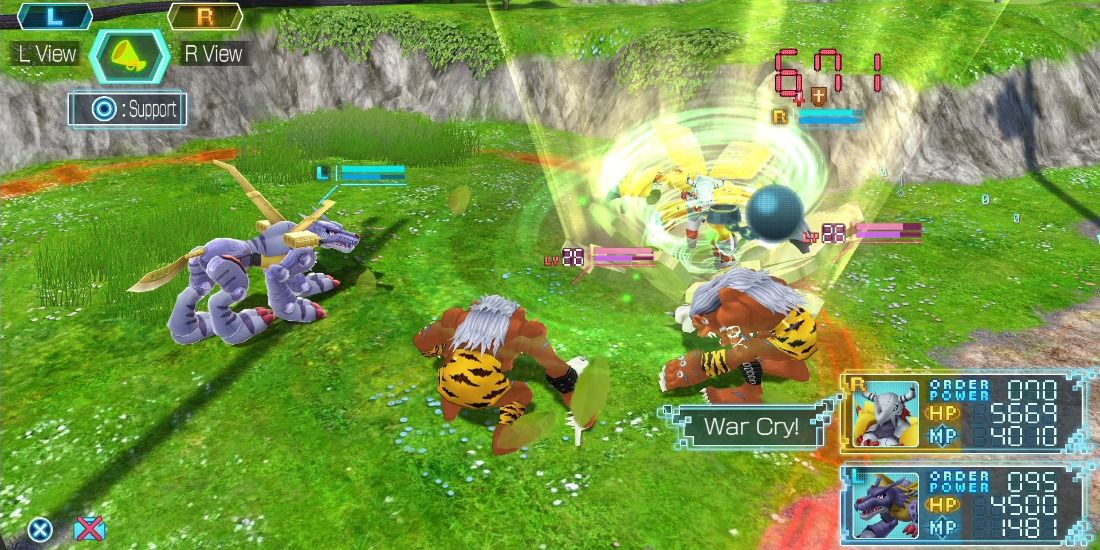 Fighting foes in Digimon World New Order