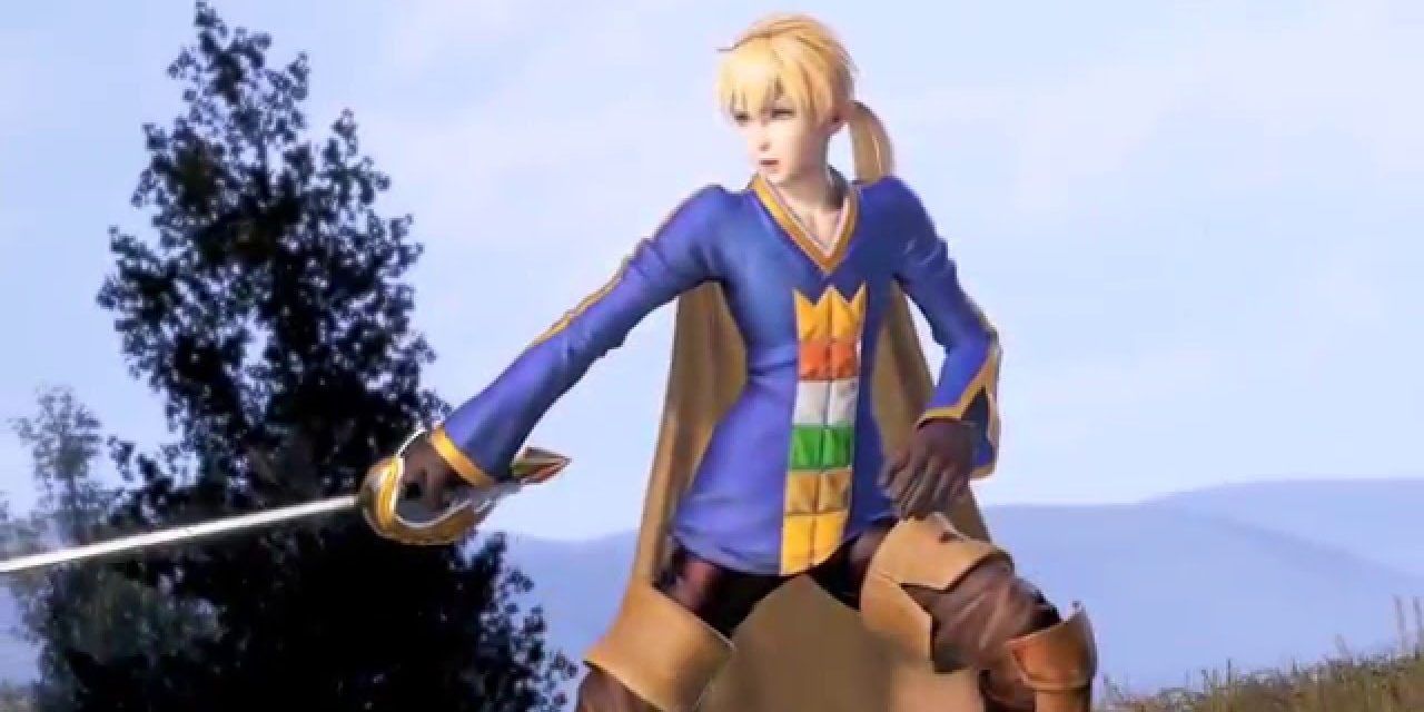 Ramza, from Final Fantasy Tactics getting ready for battle in Final Fantasy Dissidia