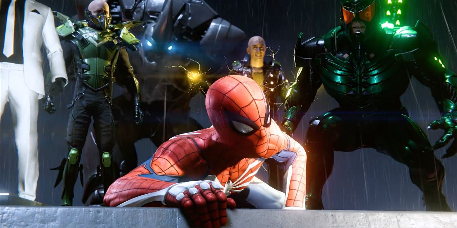 Spider-Man with the sinister six behind him