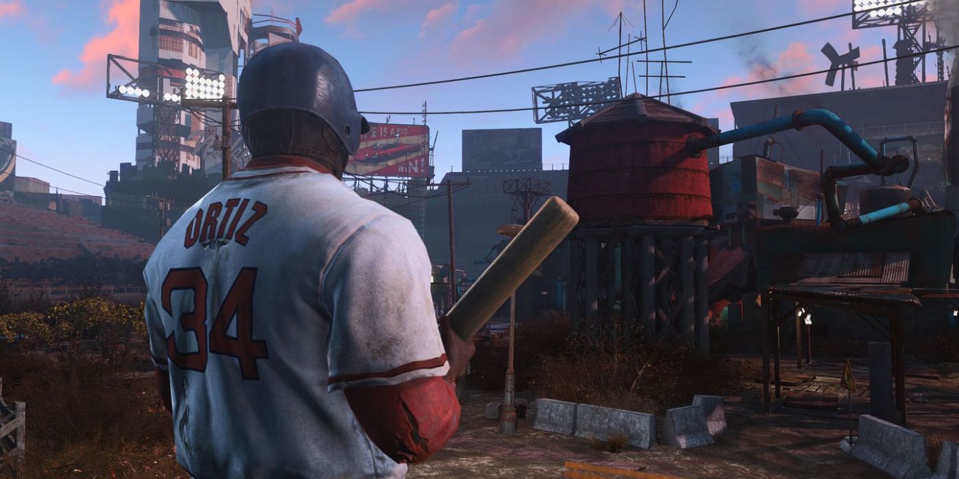 A character cosplaying as a baseball player in Fallout 4