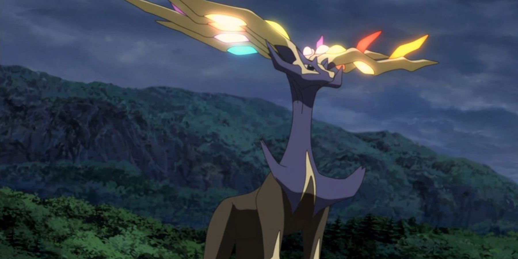 Xerneas as it appears in the Pokemon anime