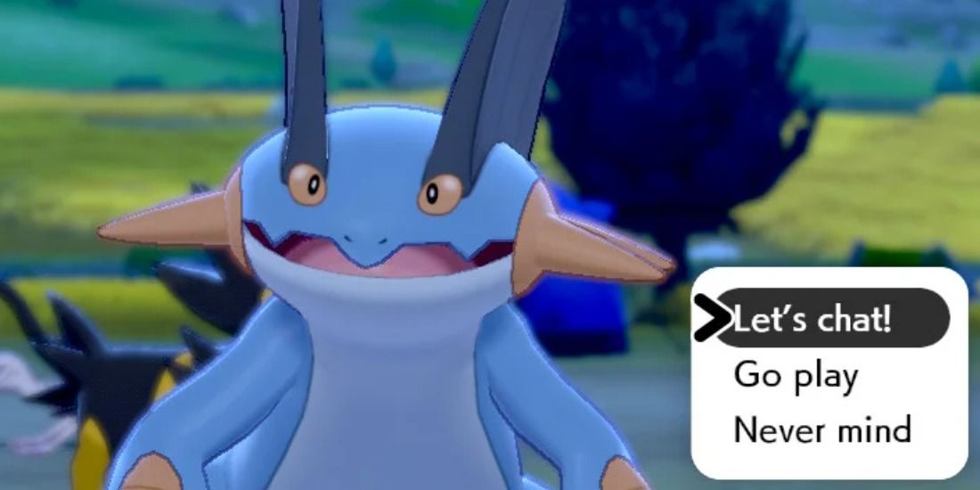 Swampert with the play and chat menu in Pokemon Sword and Shield