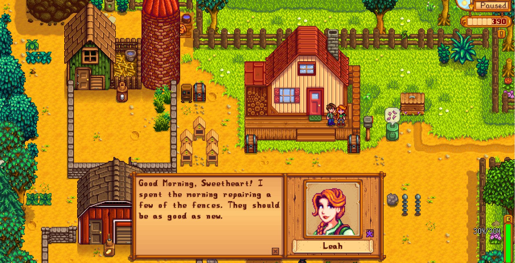 leah talking to player in the morning at farmhouse