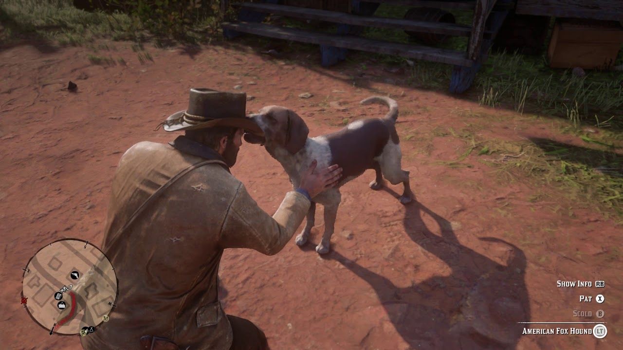 arthur petting a dog in rdr2