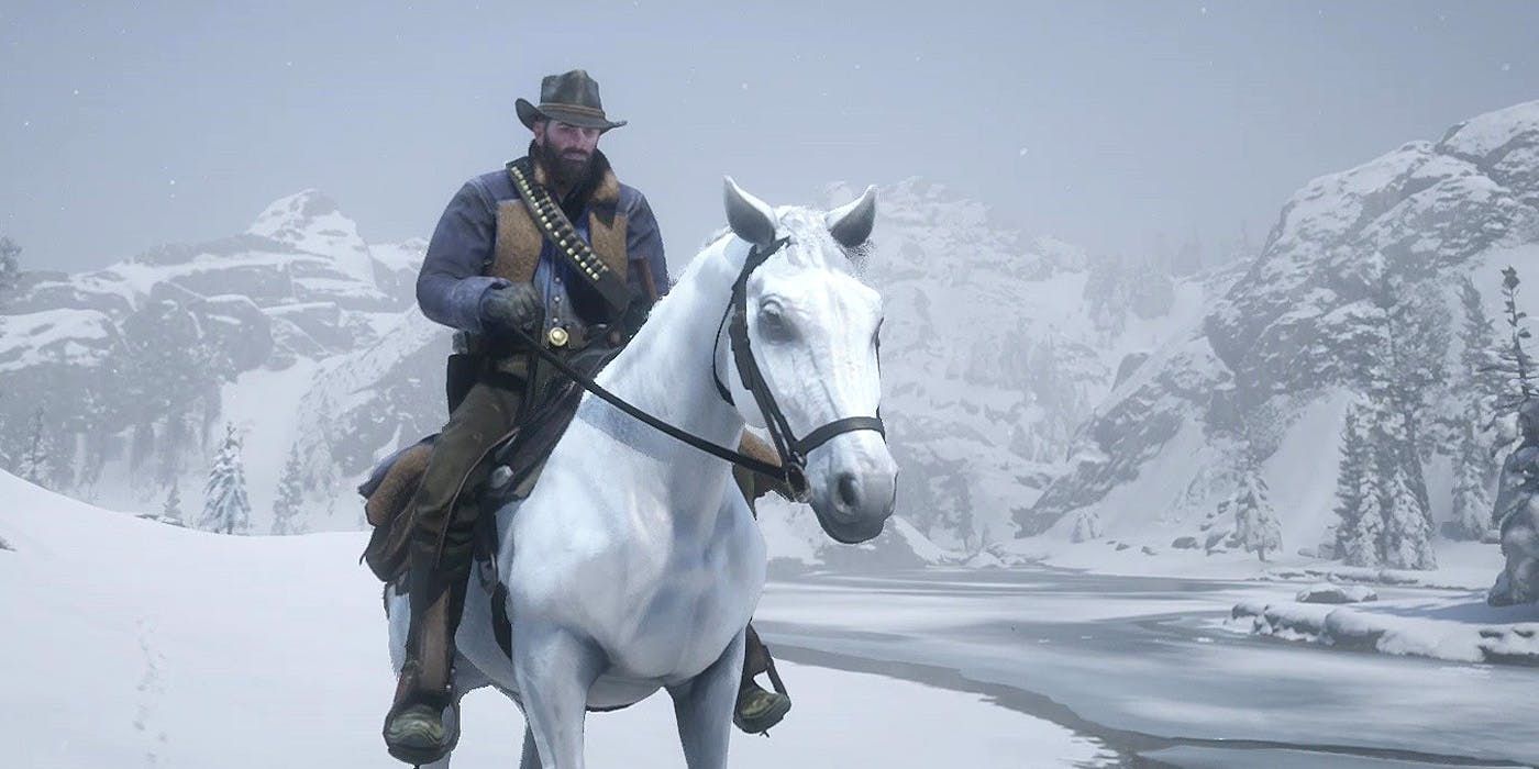 Red Dead Redemption 2 Screenshot Of Arthur Riding A White Arabian Horse