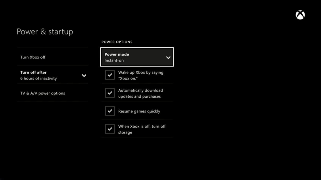 Xbox One update menu