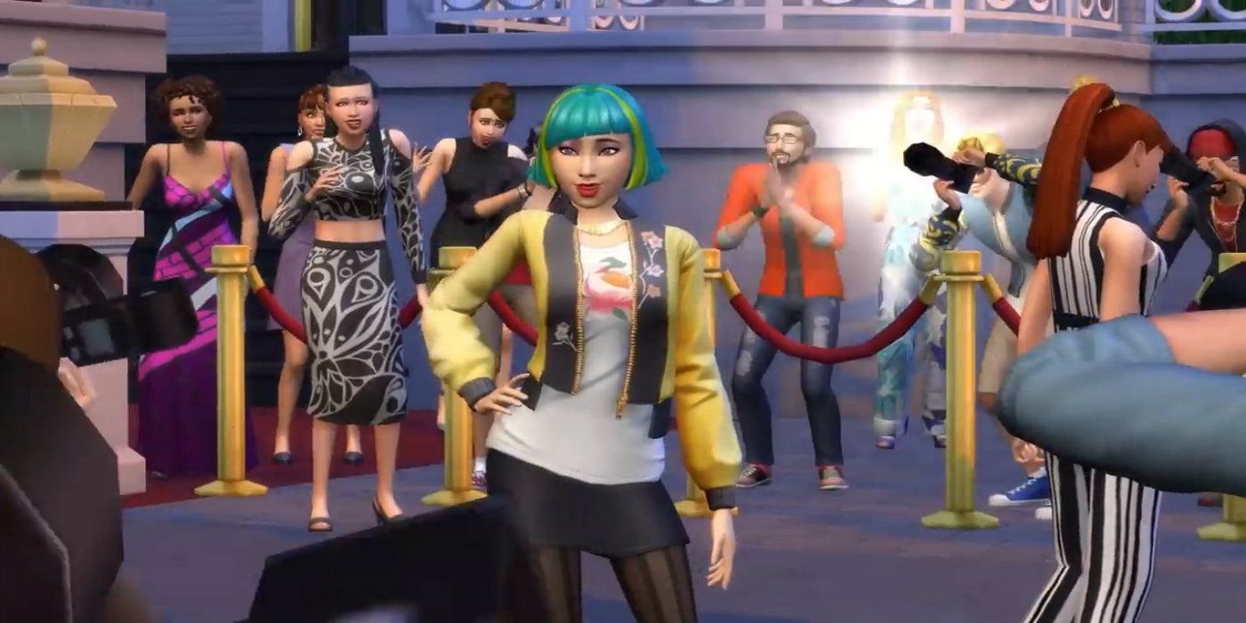 Sims 4 Get Famous Pack: Sim Posing on Red Carpet