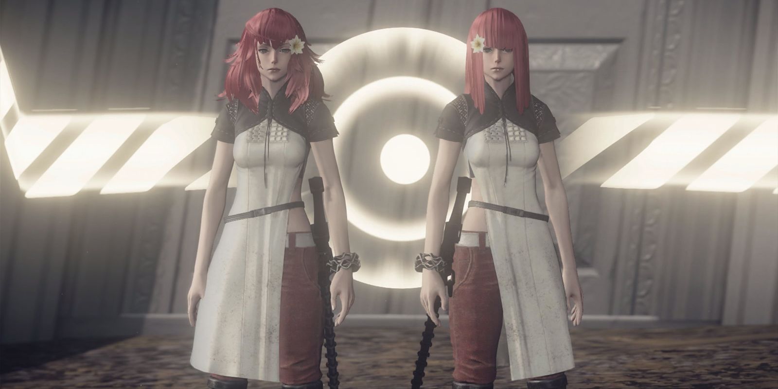 Twins Devola and Popola from Nier Automata defending tower