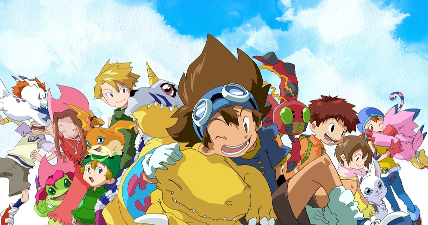 cast of the original Digimon show with their digimon