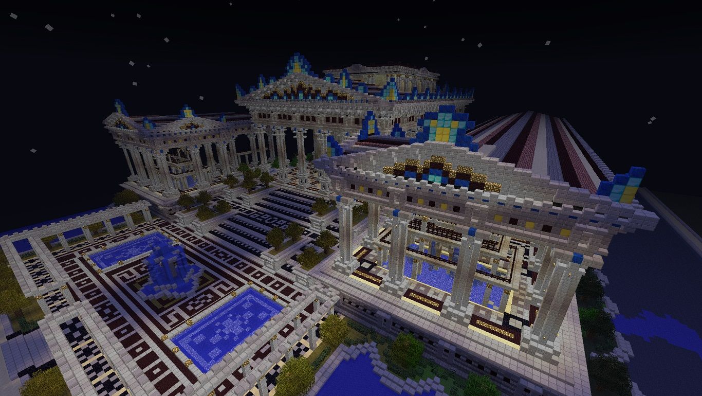 Minecraft custom map space palace with columns and fountains