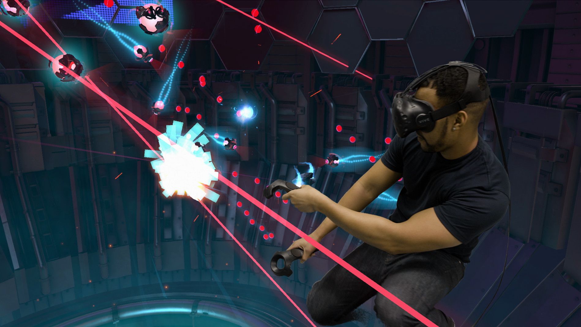 photo of player superimposed over The Lab VR gameplay