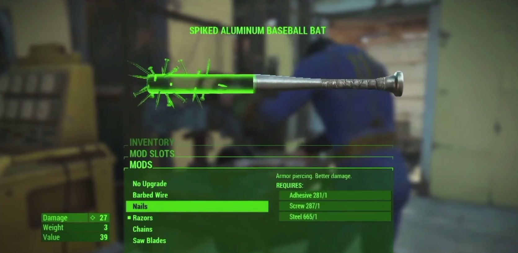 Crafting spiked aluminum bat in Fallout 4