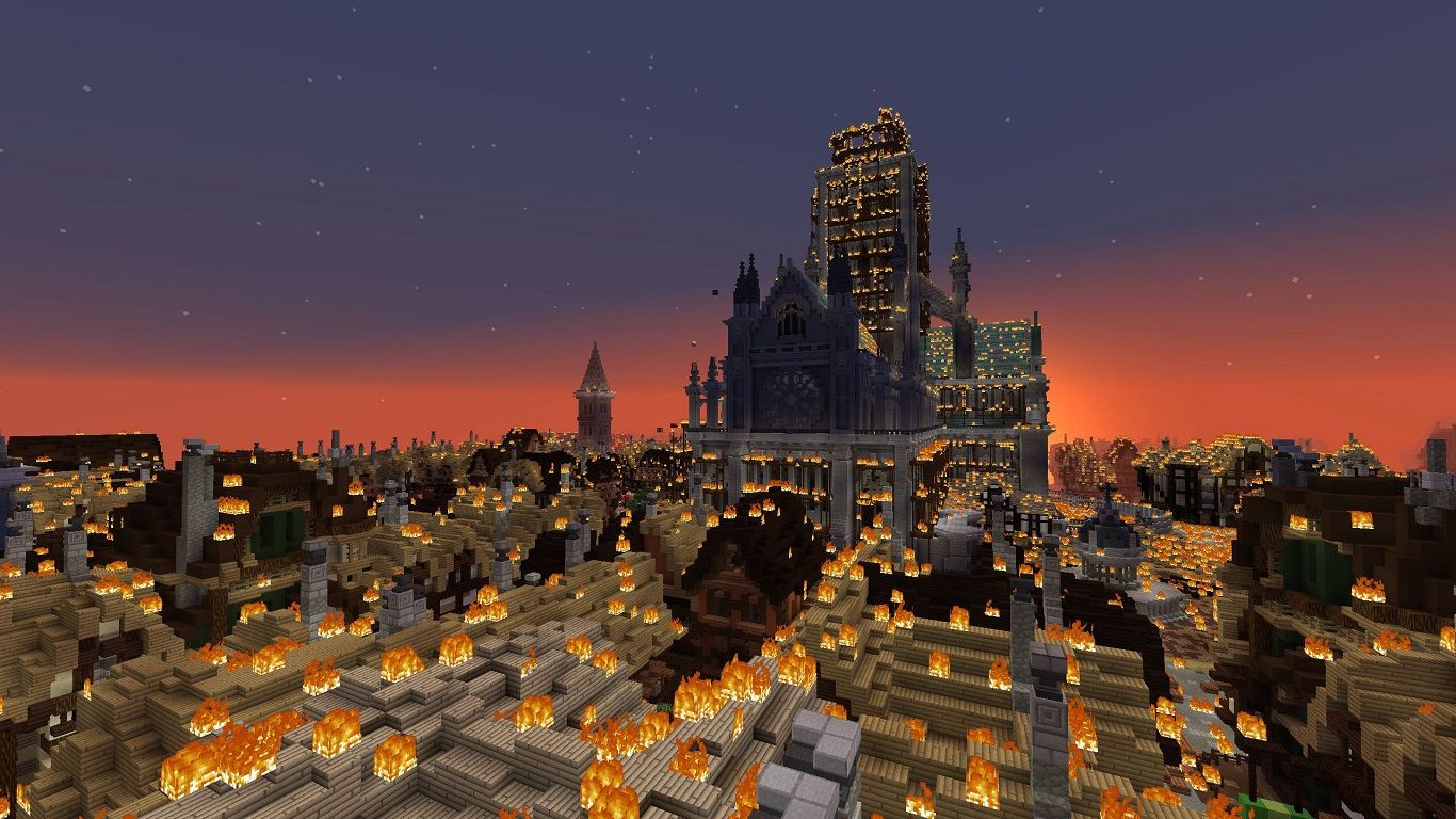 Minecraft custom map London historical building on fire
