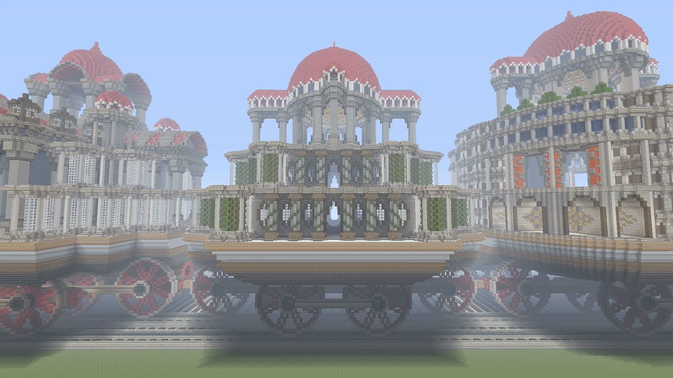 Minecraft custom map ancient Greek themed buildings on wheels