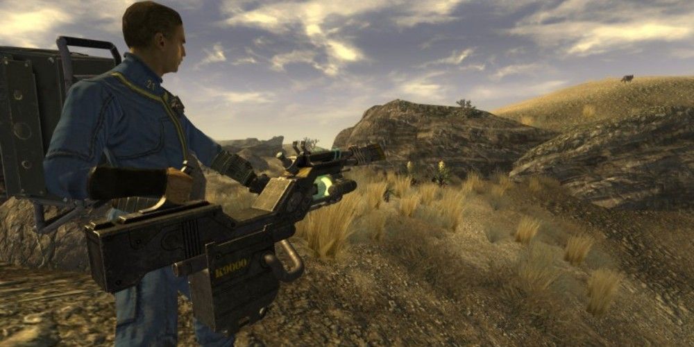 Player character using K9000 Cyberdog gun Fallout: New Vegas