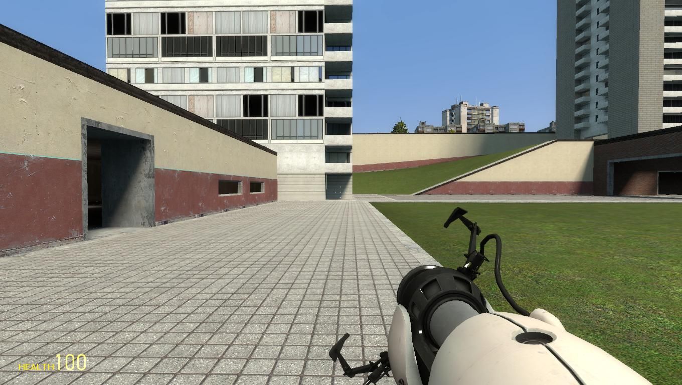 Garrys Mod gameplay courtyard with weapon contraption