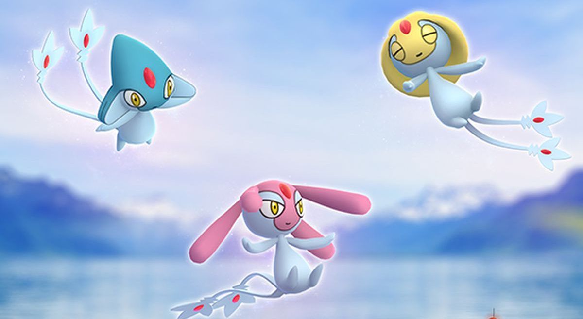 Image of Azelf, Uxie, and Mesprit from Pokemon flying in the sky