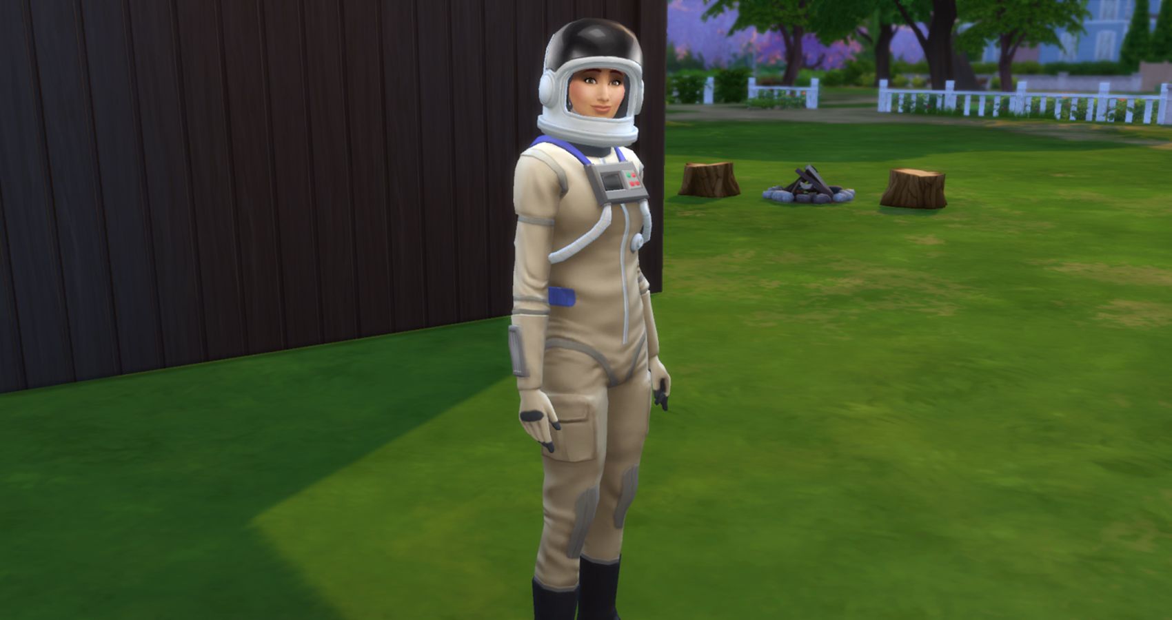 A sim in astronaut uniform