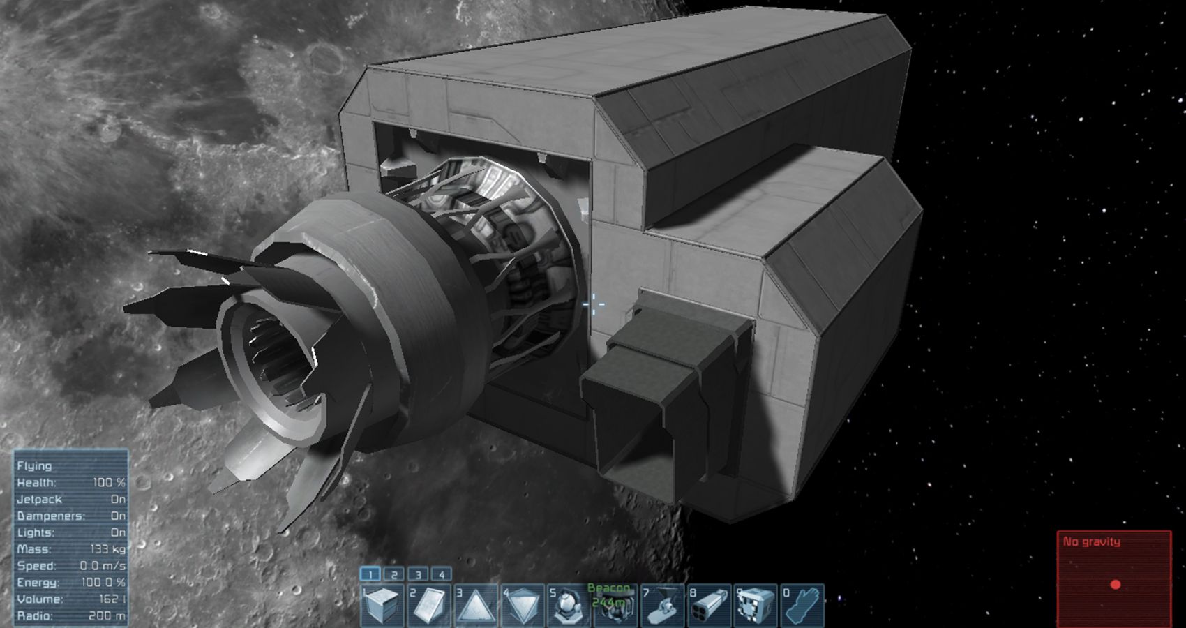 One giant thruster in Space Engineers