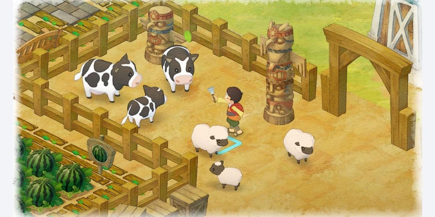 Story of Seasons fenced farm with sheep and cows