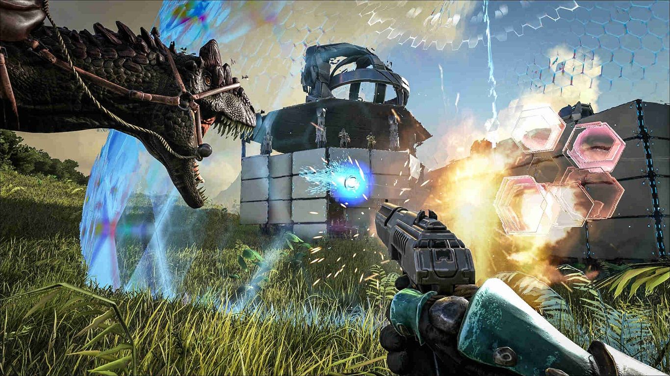 player shooting at a base in ark survival evolved