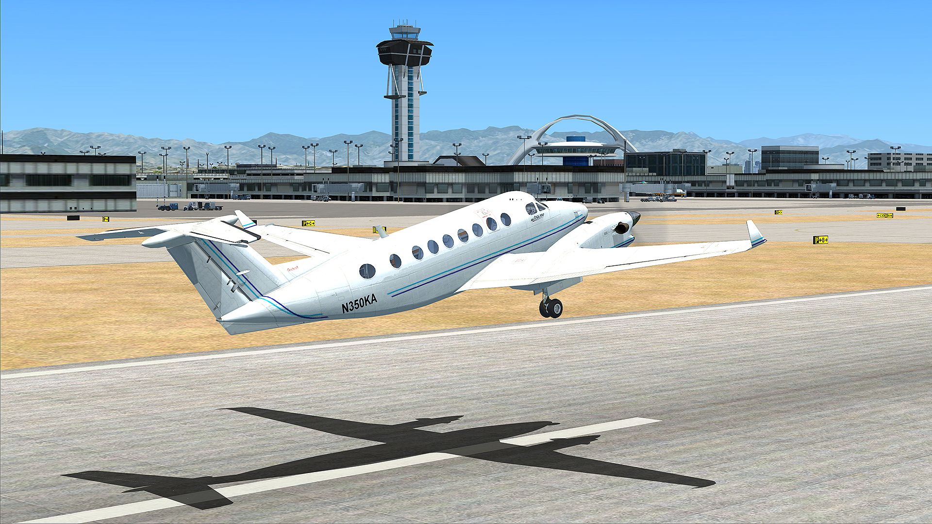 Microsoft Flight Simulator plane taking off from runway